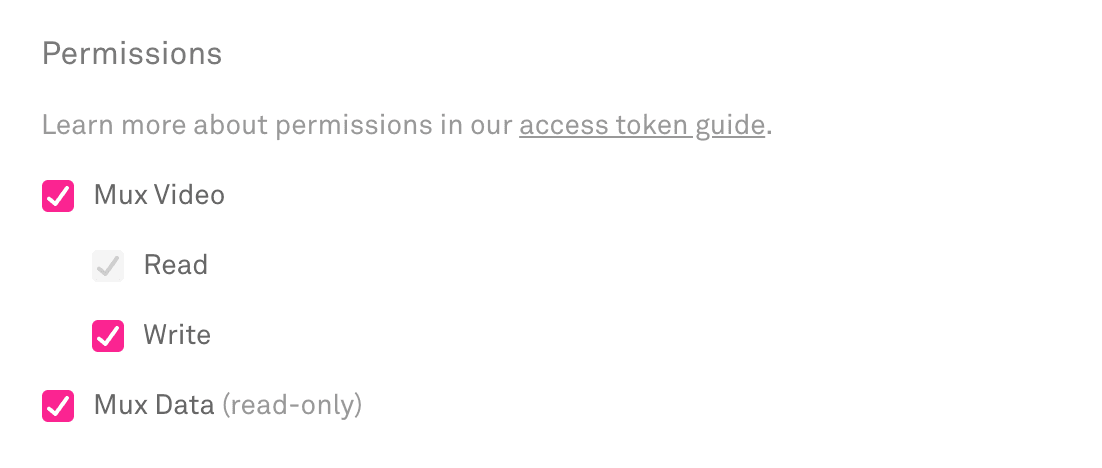 Mux Video access token permissions