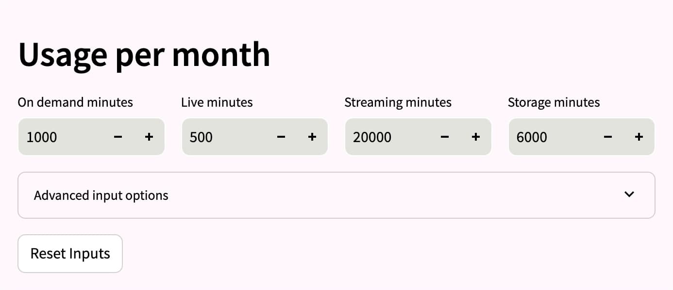 Mux's calculator for estimating costs