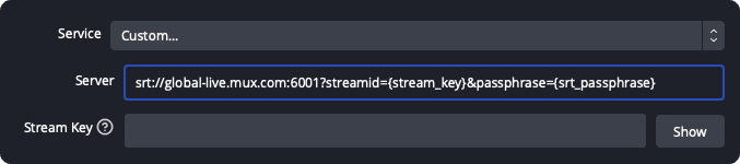 SRT configuration for OBS